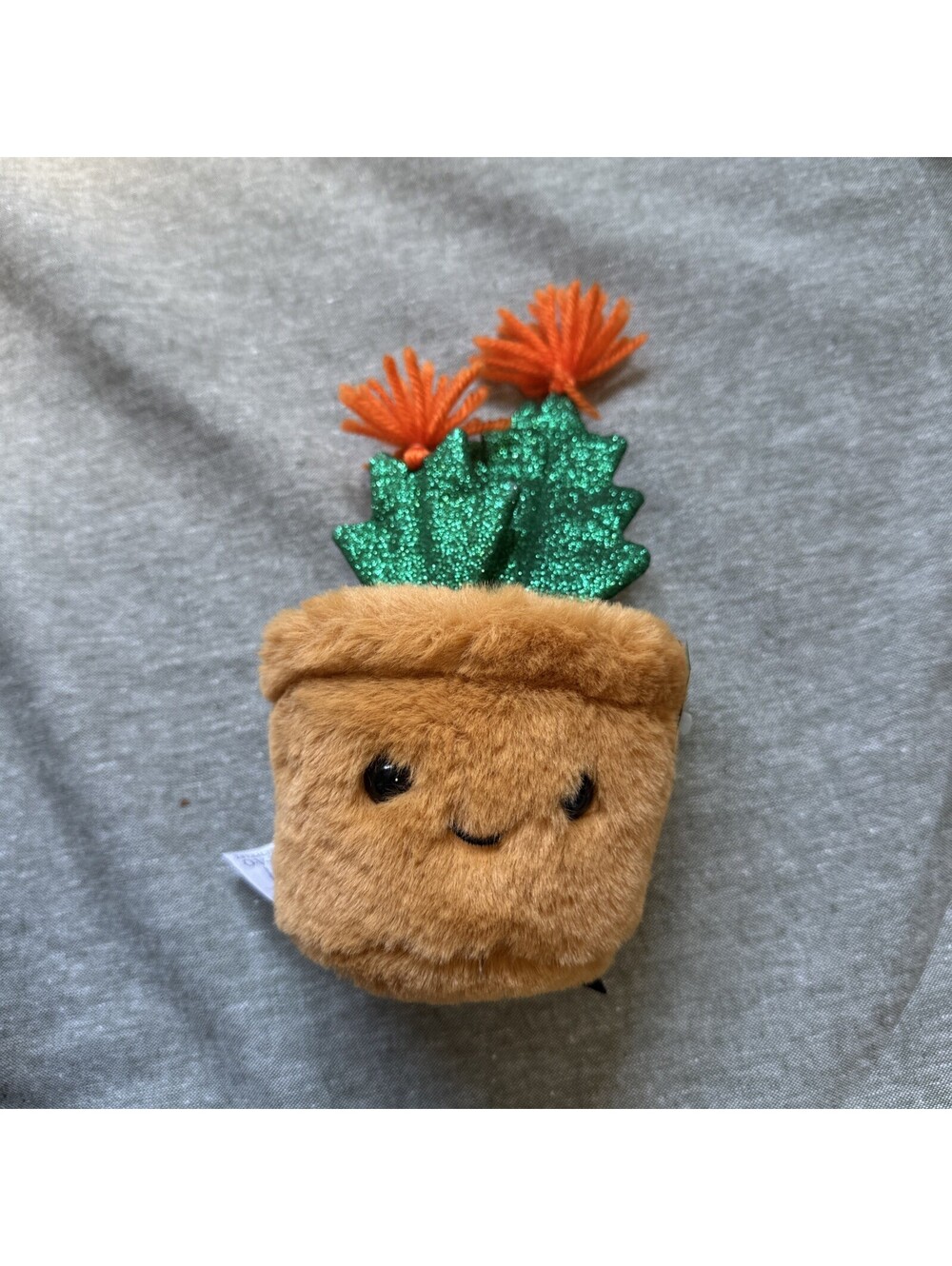 FAO Schwarz Sparklers  Cactus Plant  Orange  Flowers 7in. Soft Plush Stuffed Toy